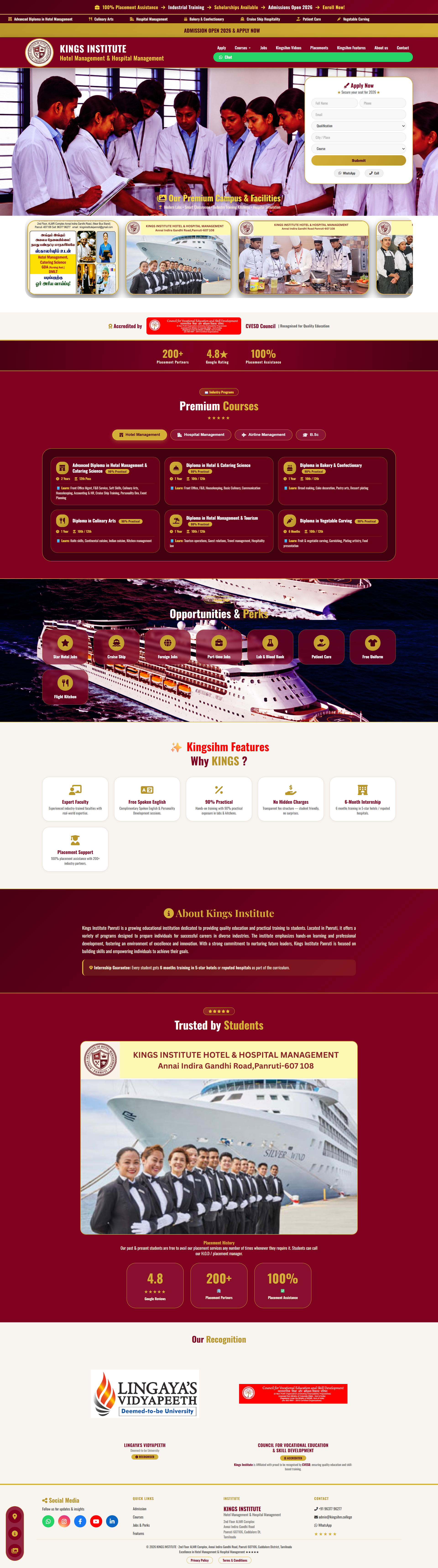 Kings Institute of Hotel Management website design