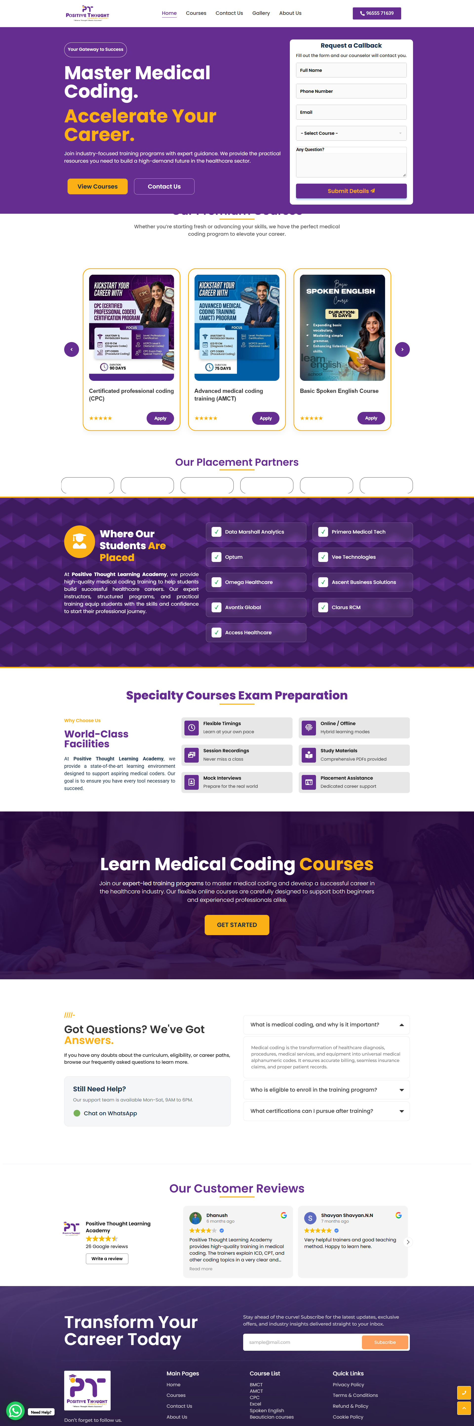 Positive Thought Learning Academy website design