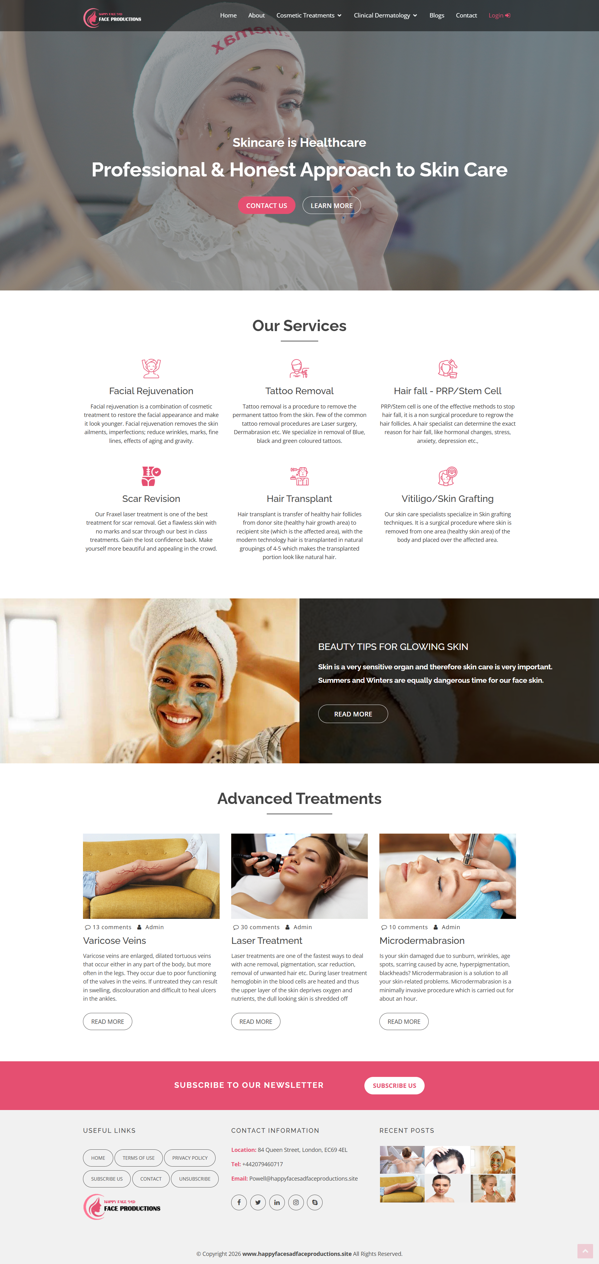 Happy Faces Ad Face Productions website design